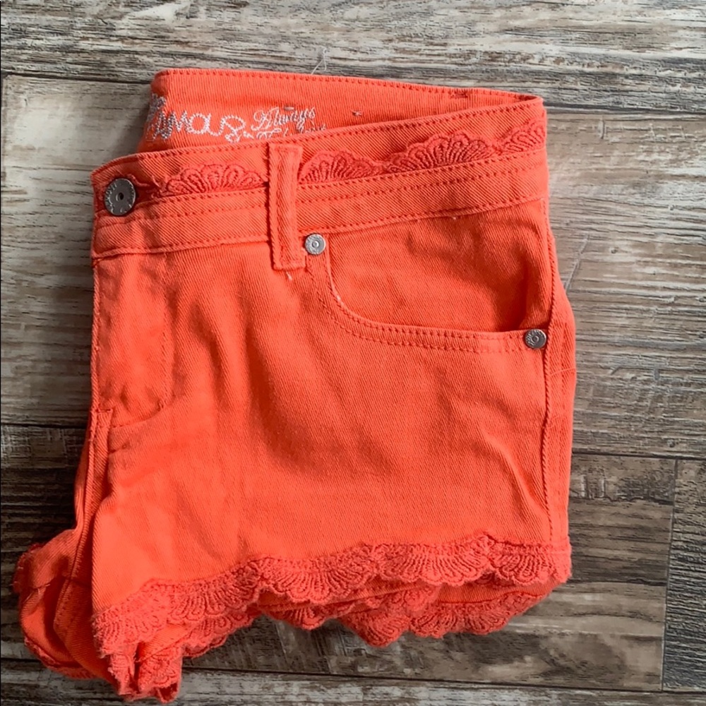 Coral denim shorts